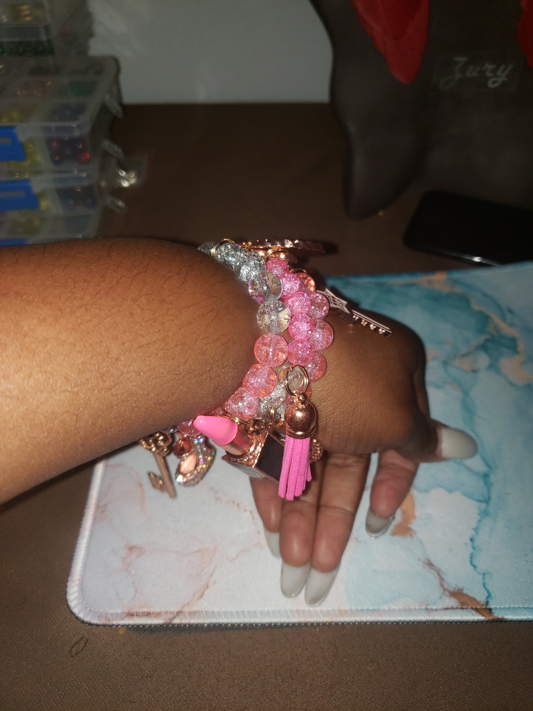 3 piece beaded bracelets with charms